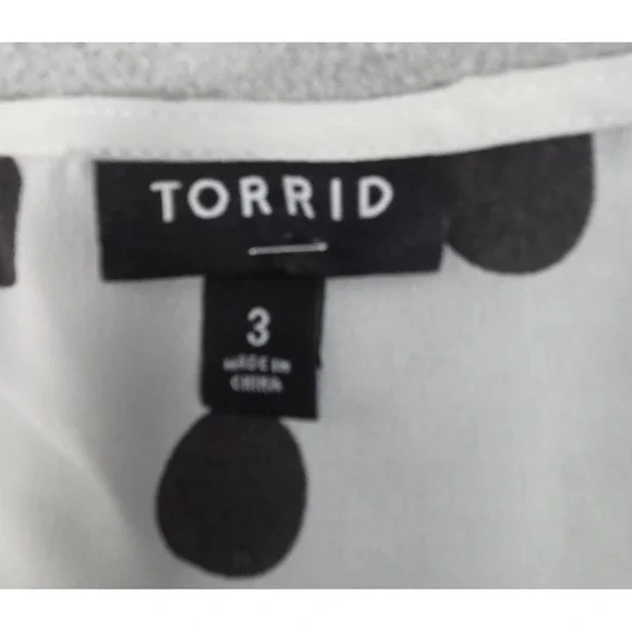 Torrid 3 Blouse Babydoll Chiffon Smocked Polka Dot White Black Whimsigoth Boho - Picture 5 of 12